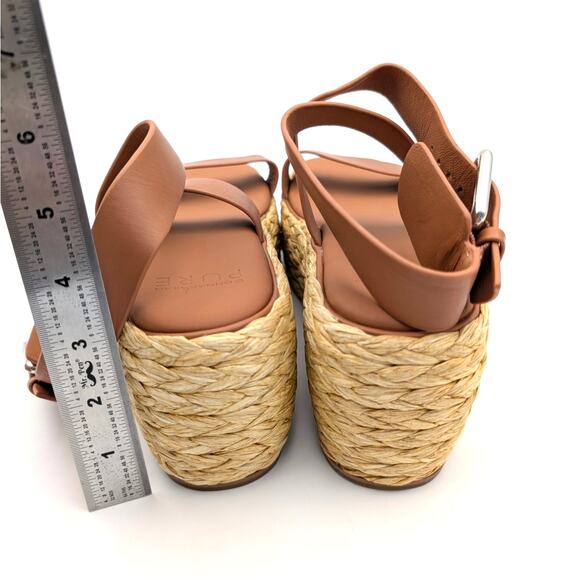 Donna Karan Pure Lalah Ankle Strap Raffia Platform Sandal Brown Size US7M EU37.5 - Picture 4 of 13